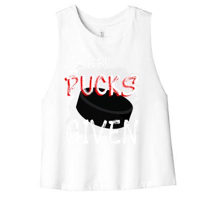 Hockey Player Pun Zero Pucks Given Funny Profanity Gift Women's Racerback Cropped Tank