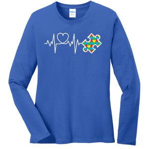 Heart Puzzle Piece Heartbeat Autism Awareness  Wo kid Ladies Long Sleeve Shirt