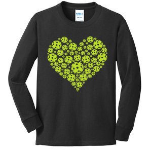 Heart Professional Pickleball Game Players Pickleball Kids Long Sleeve Shirt