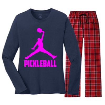 Hot Pink Pickleball Sports Logo Women's Long Sleeve Flannel Pajama Set 