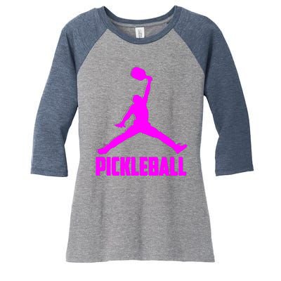 Hot Pink Pickleball Sports Logo Women's Tri-Blend 3/4-Sleeve Raglan Shirt