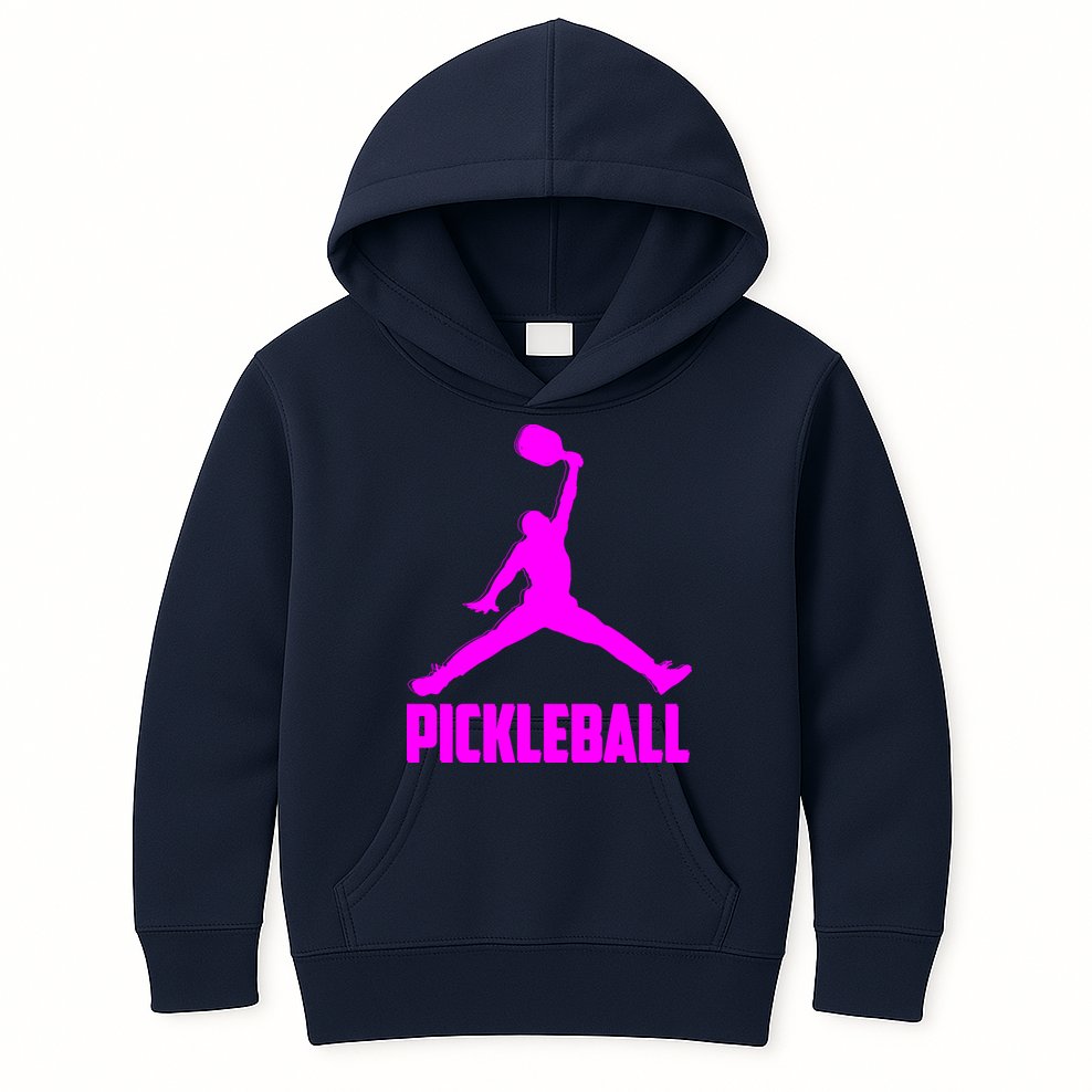 Hot Pink Pickleball Sports Logo Kids Hoodie