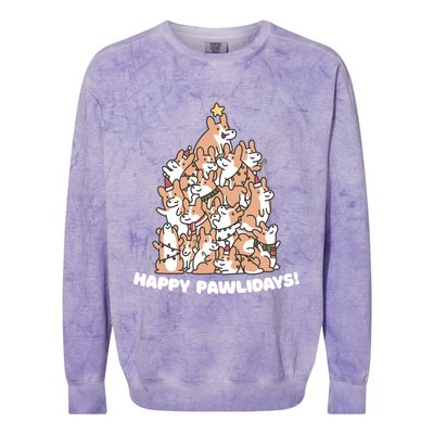 Happy Pawlidays Paw Dog Tree Great Gift Colorblast Crewneck Sweatshirt