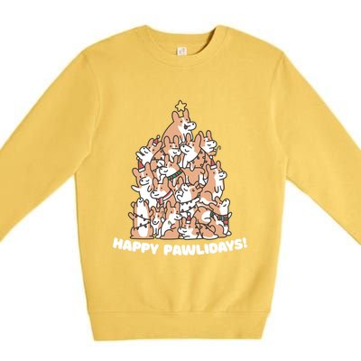 Happy Pawlidays Paw Dog Tree Great Gift Premium Crewneck Sweatshirt