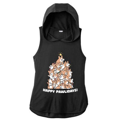 Happy Pawlidays Paw Dog Tree Great Gift Ladies PosiCharge Tri-Blend Wicking Draft Hoodie Tank