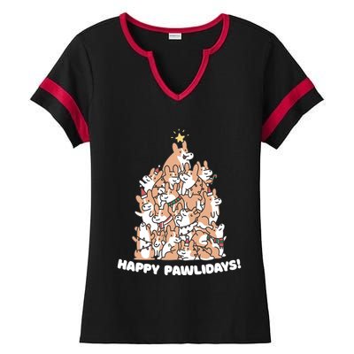 Happy Pawlidays Paw Dog Tree Great Gift Ladies Halftime Notch Neck Tee