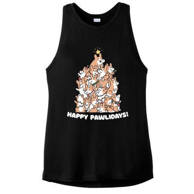 Happy Pawlidays Paw Dog Tree Great Gift Ladies PosiCharge Tri-Blend Wicking Tank