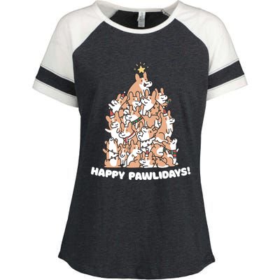 Happy Pawlidays Paw Dog Tree Great Gift Enza Ladies Jersey Colorblock Tee