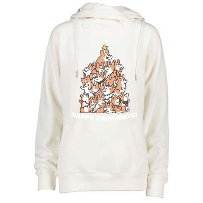 Happy Pawlidays Paw Dog Tree Great Gift Womens Funnel Neck Pullover Hood