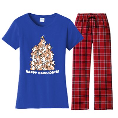 Happy Pawlidays Paw Dog Tree Great Gift Women's Flannel Pajama Set