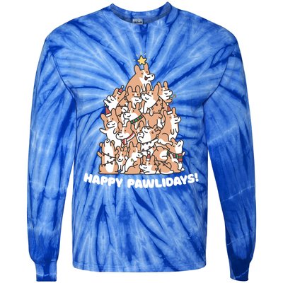 Happy Pawlidays Paw Dog Tree Great Gift Tie-Dye Long Sleeve Shirt