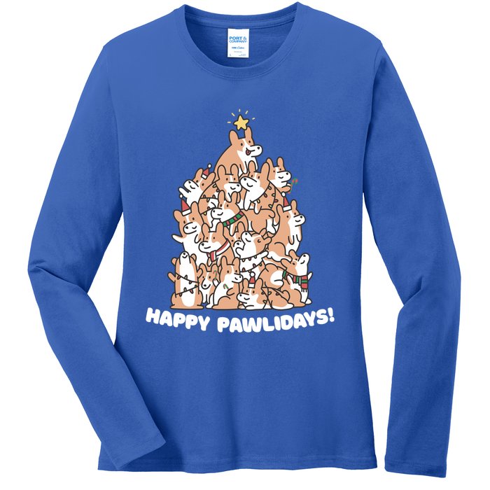 Happy Pawlidays Paw Dog Tree Great Gift Ladies Long Sleeve Shirt