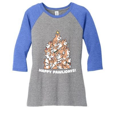 Happy Pawlidays Paw Dog Tree Great Gift Women's Tri-Blend 3/4-Sleeve Raglan Shirt