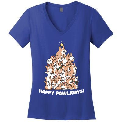 Happy Pawlidays Paw Dog Tree Great Gift Women's V-Neck T-Shirt