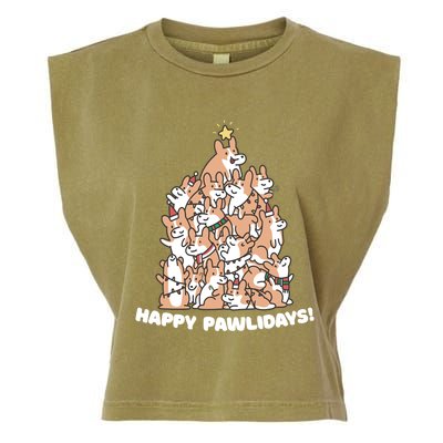 Happy Pawlidays Paw Dog Tree Great Gift Garment-Dyed Women's Muscle Tee