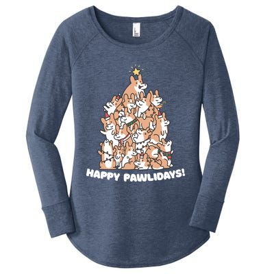 Happy Pawlidays Paw Dog Tree Great Gift Women's Perfect Tri Tunic Long Sleeve Shirt