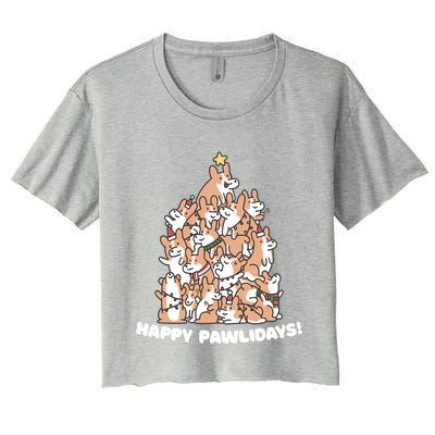 Happy Pawlidays Paw Dog Tree Great Gift Women's Crop Top Tee