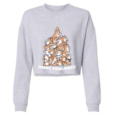 Happy Pawlidays Paw Dog Tree Great Gift Cropped Pullover Crew