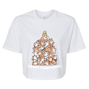 Happy Pawlidays Paw Dog Tree Great Gift Bella+Canvas Jersey Crop Tee