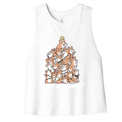 Happy Pawlidays Paw Dog Tree Great Gift Women's Racerback Cropped Tank