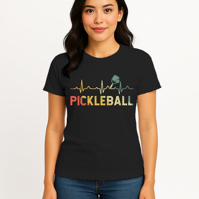 heartbeat Pickleballer Pickle Baller Pickleball Player Womens T-Shirt