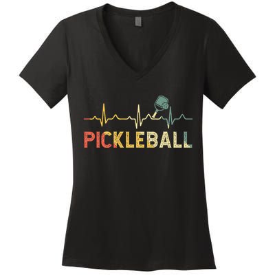 heartbeat Pickleballer Pickle Baller Pickleball Player Women's V-Neck T-Shirt