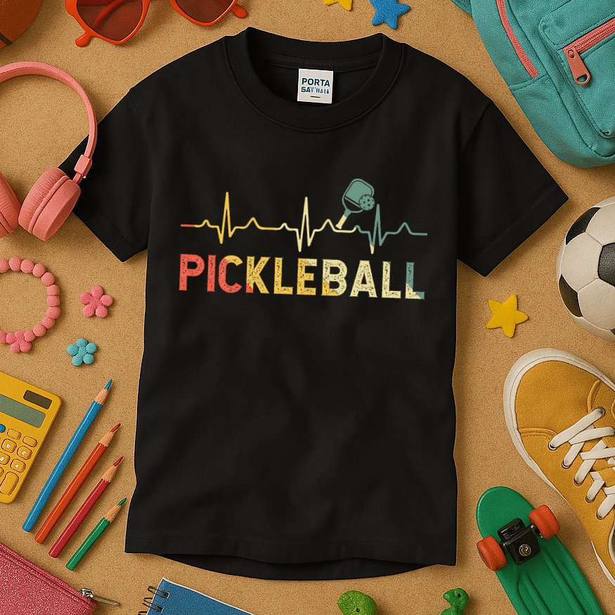 heartbeat Pickleballer Pickle Baller Pickleball Player Kids T-Shirt