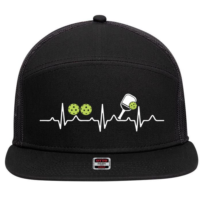 Heartbeat Pulse Pickleball Funny Gift 7 Panel Mesh Trucker Snapback Hat