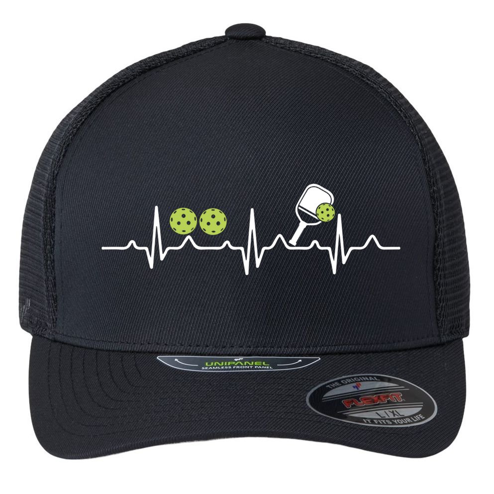 Heartbeat Pulse Pickleball Funny Gift Flexfit Unipanel Trucker Cap