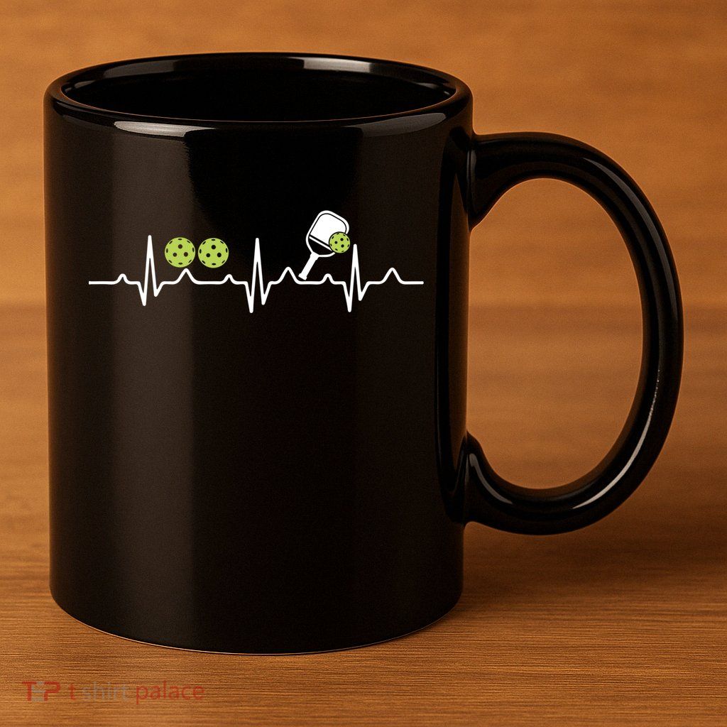 Heartbeat Pulse Pickleball Funny Gift 11oz C Handle Ceramic Mug