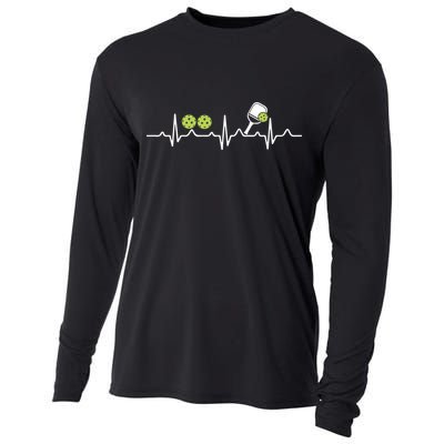 Heartbeat Pulse Pickleball Funny Gift Cooling Performance Long Sleeve Crew