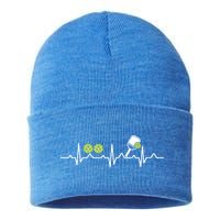 Heartbeat Pulse Pickleball Funny Gift Sustainable Knit Beanie