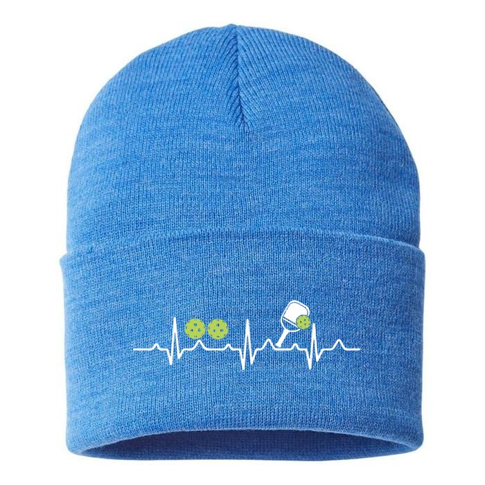 Heartbeat Pulse Pickleball Funny Gift Sustainable Knit Beanie