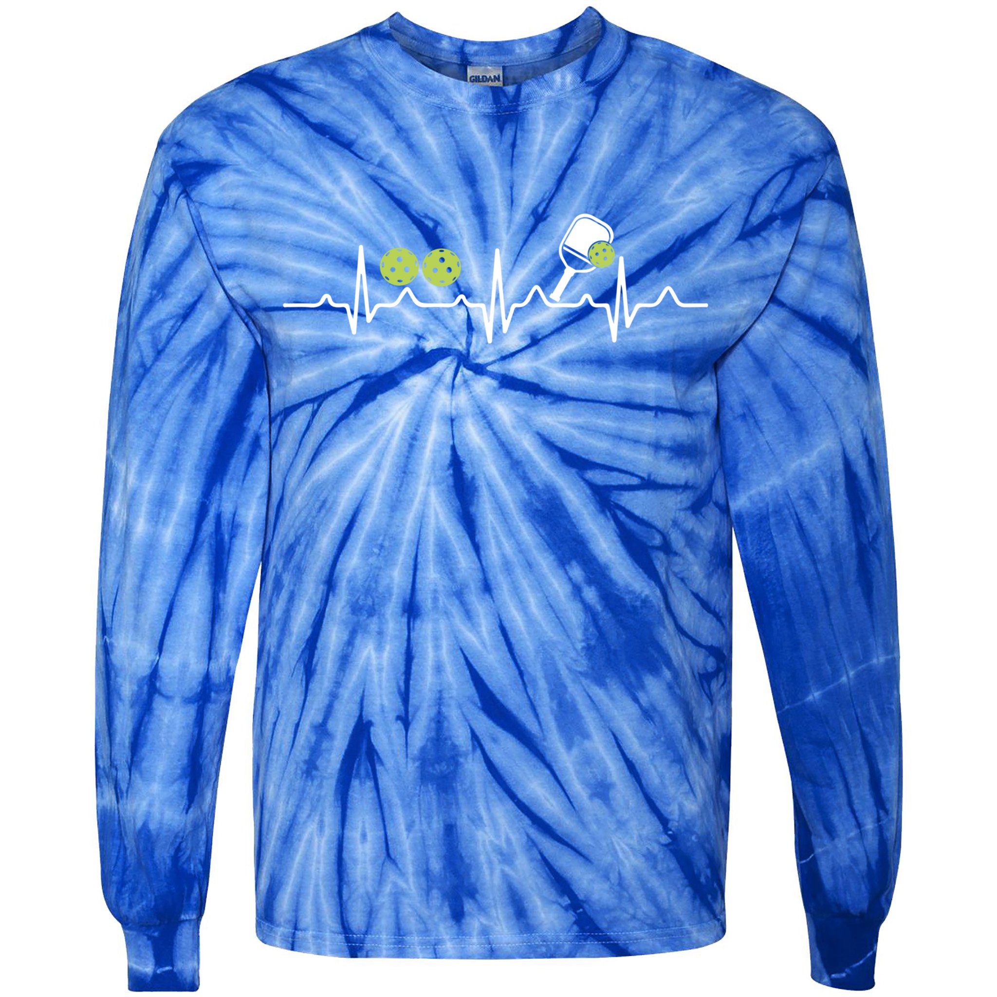 Heartbeat Pulse Pickleball Funny Gift Tie-Dye Long Sleeve Shirt
