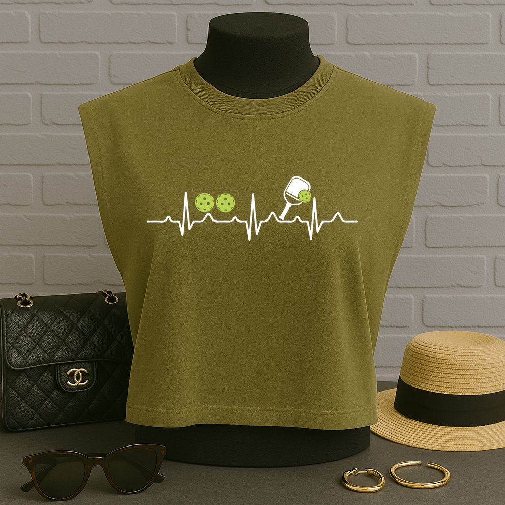 Heartbeat Pulse Pickleball Funny Gift Garment-Dyed Women's Muscle Tee