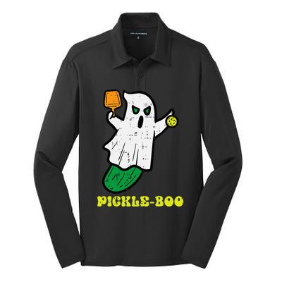 Halloween Pickleball Pickle Boo Ghost Costume Silk Touch Performance Long Sleeve Polo