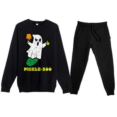 Halloween Pickleball Pickle Boo Ghost Costume Premium Crewneck Sweatsuit Set