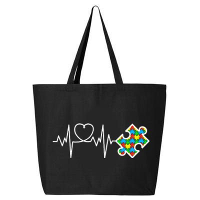 Heart Puzzle Piece Heartbeat Autism Awareness month 25L Jumbo Tote