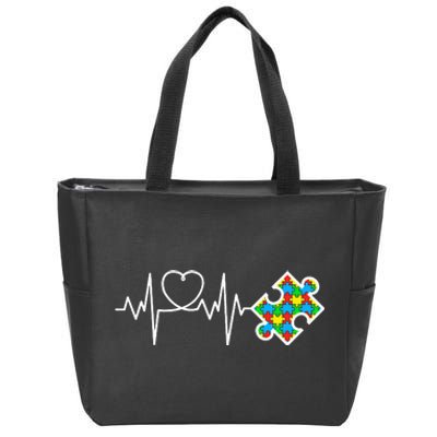 Heart Puzzle Piece Heartbeat Autism Awareness month Zip Tote Bag