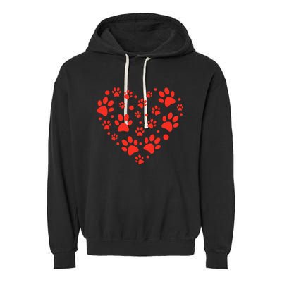 Heart Paw Print Valentines Cute Dog Love Doggie Puppy Lover Garment-Dyed Fleece Hoodie