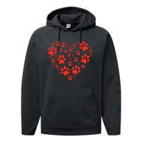 Heart Paw Print Valentines Cute Dog Love Doggie Puppy Lover Performance Fleece Hoodie