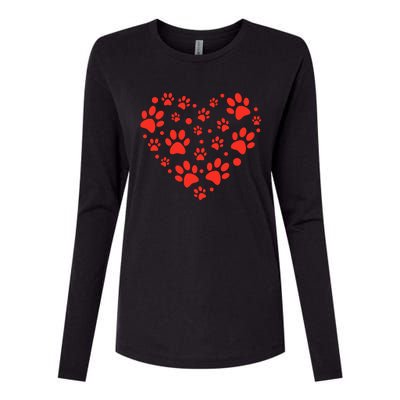 Heart Paw Print Valentines Cute Dog Love Doggie Puppy Lover Womens Cotton Relaxed Long Sleeve T-Shirt