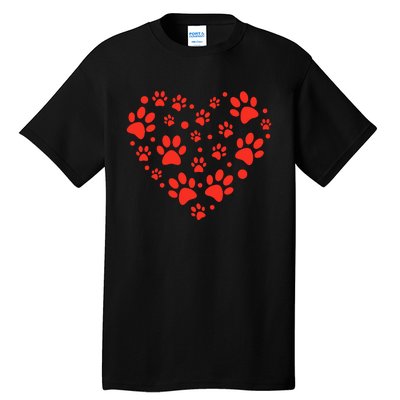 Heart Paw Print Valentines Cute Dog Love Doggie Puppy Lover Tall T-Shirt