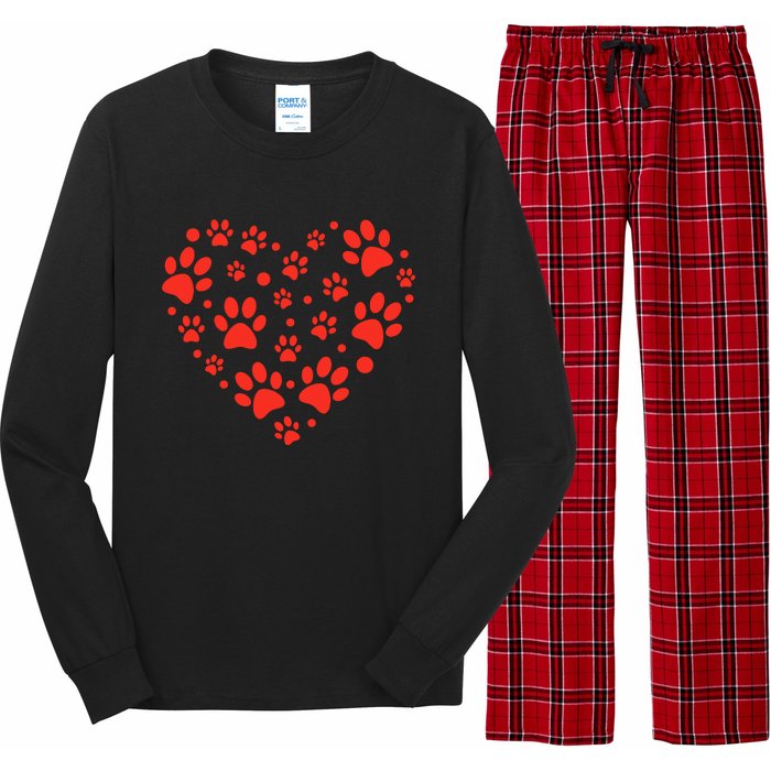 Heart Paw Print Valentines Cute Dog Love Doggie Puppy Lover Long Sleeve Pajama Set