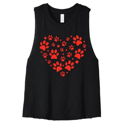 Heart Paw Print Valentines Cute Dog Love Doggie Puppy Lover Women's Racerback Cropped Tank