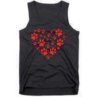 Heart Paw Print Valentines Cute Dog Love Doggie Puppy Lover Tank Top