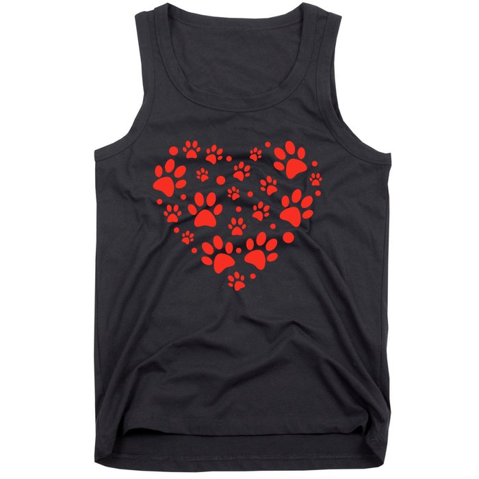 Heart Paw Print Valentines Cute Dog Love Doggie Puppy Lover Tank Top