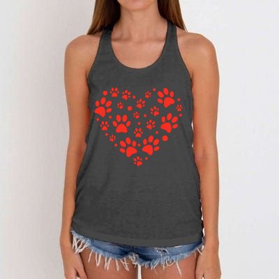 Heart Paw Print Valentines Cute Dog Love Doggie Puppy Lover Women's Knotted Racerback Tank