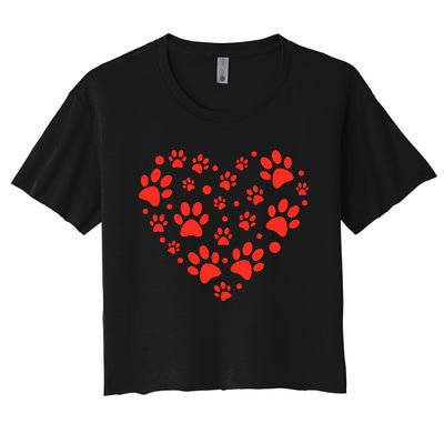 Heart Paw Print Valentines Cute Dog Love Doggie Puppy Lover Women's Crop Top Tee