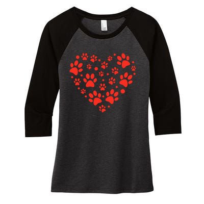 Heart Paw Print Valentines Cute Dog Love Doggie Puppy Lover Women's Tri-Blend 3/4-Sleeve Raglan Shirt